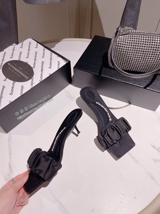 Alexander wang大王專櫃新款楊冪同款真絲面高跟涼鞋拖鞋細跟鞋 dx3074